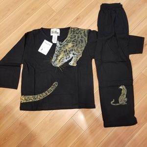 Panther-vintage handpainted shirt and culotte set